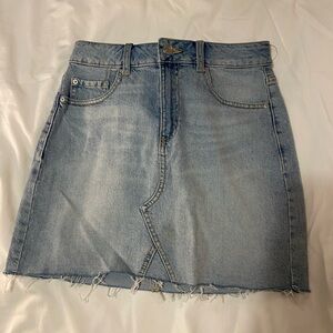 Garage Light Blue Frayed Hem Mini Skirt